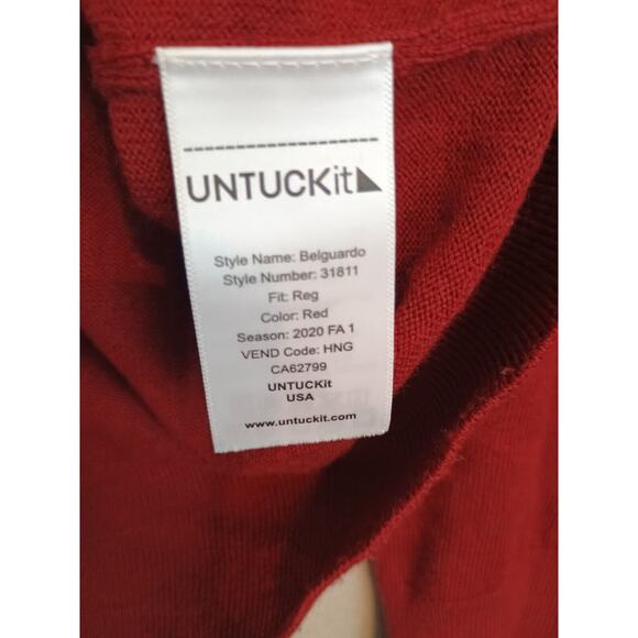 Untuckit Sweater Mens Medium Red Belguardo 1/4 Zip Minimalist Casual Merino Wool - Picture 9 of 10
